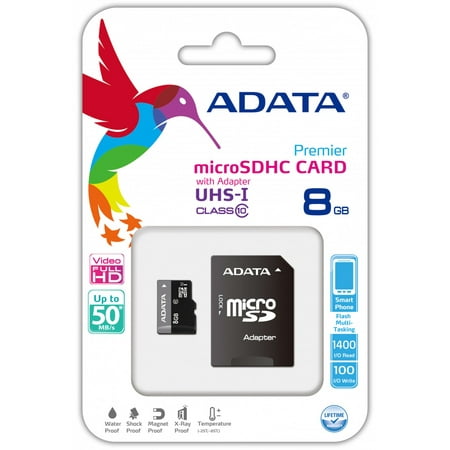 ADATA Micro SDHC Card Class 10 with Adapter - 8GB Memory
