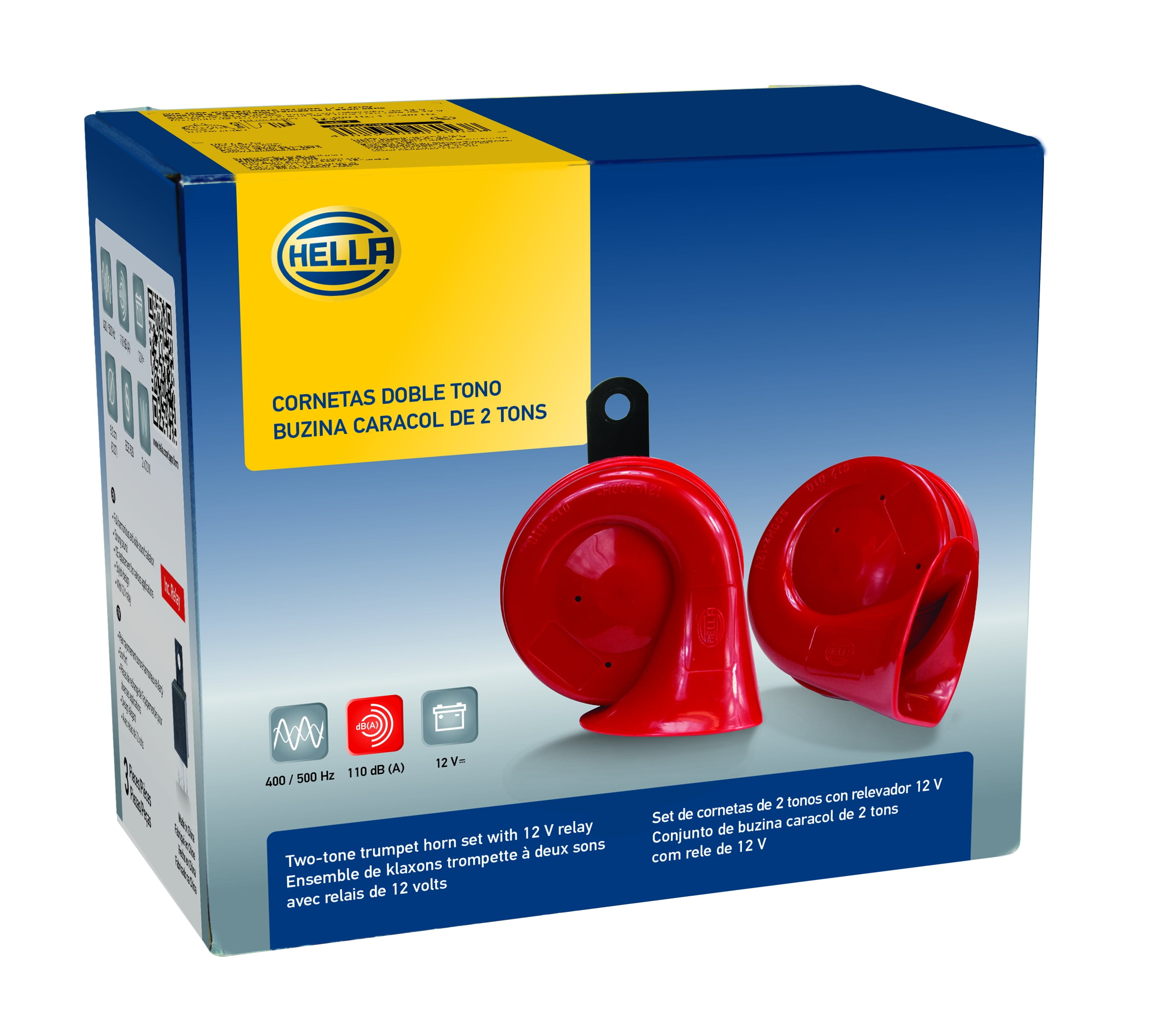 Hella Red Grill Horn Set Super Sound Two-Tone 12V 500/300HZ + Relay
