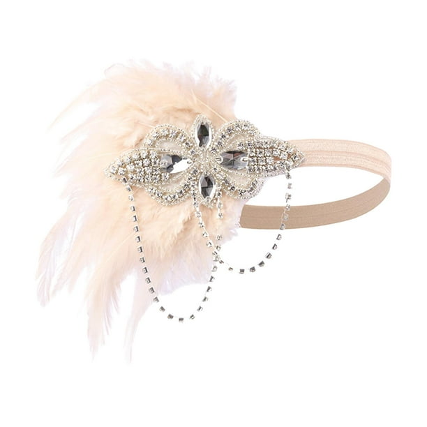 Diadema de plumas Yuyangstore Tocado para el cabello Color champagne