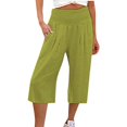 thumbnail image 2 of Stephy Women's Fashionable Cotton and Linen Solid Color Elastic Waist Three Quarter High Waist Casual Pants and Sports Pants, Green, 3XL, 2 of 5