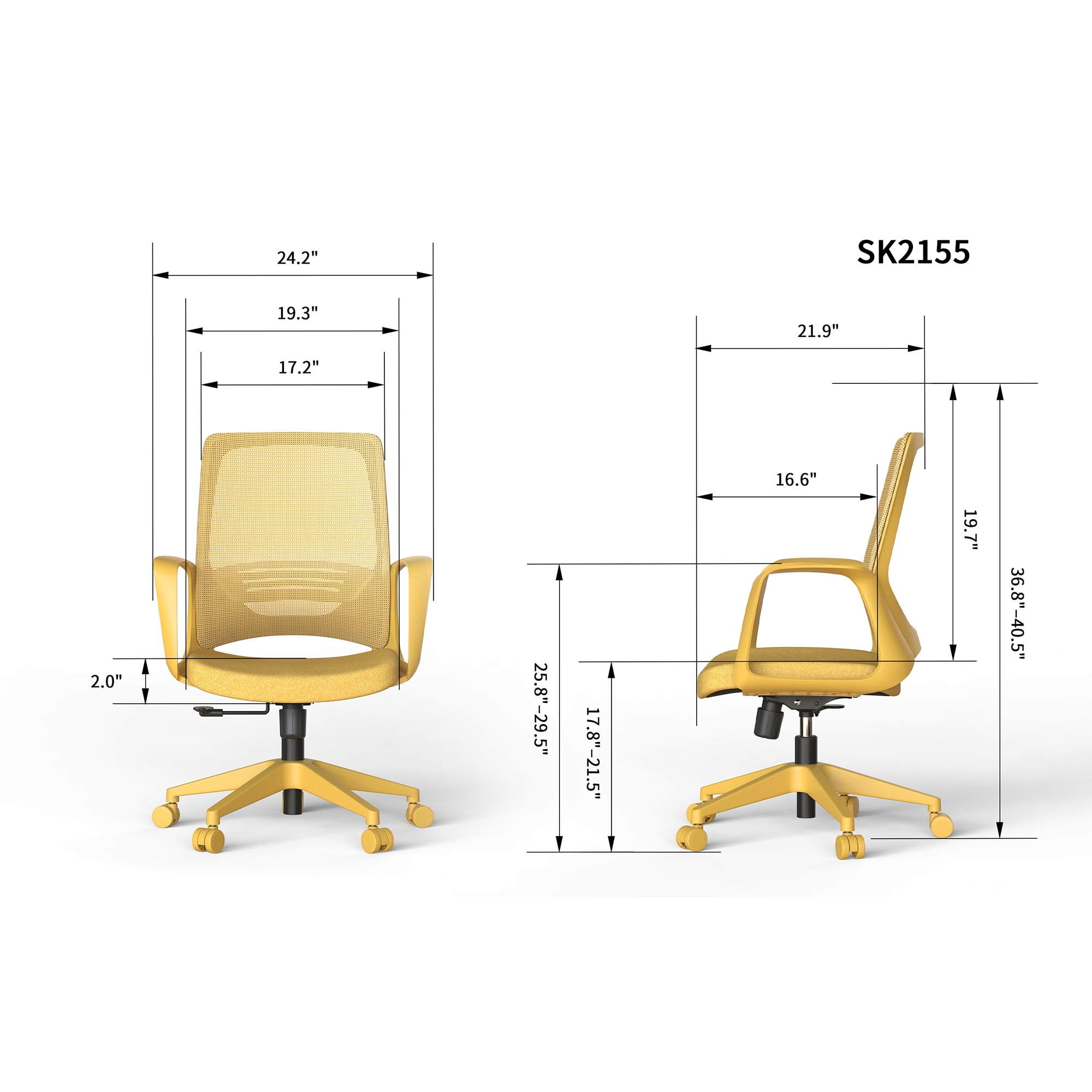 Homy Casa Mesh Desk Chair, Mid Back Adjustable Office Task Chair with Integrated Armrests, Yellow