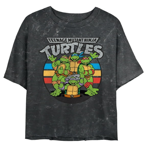 Junior's Teenage Mutant Ninja Turtles Retro Striped Brothers Graphic Crop T-Shirt Black 2X Large