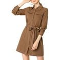 thumbnail image 1 of Allegra K Women's Contrast Line Long Sleeves Belted Waist Dress with Pockets, 1 of 7
