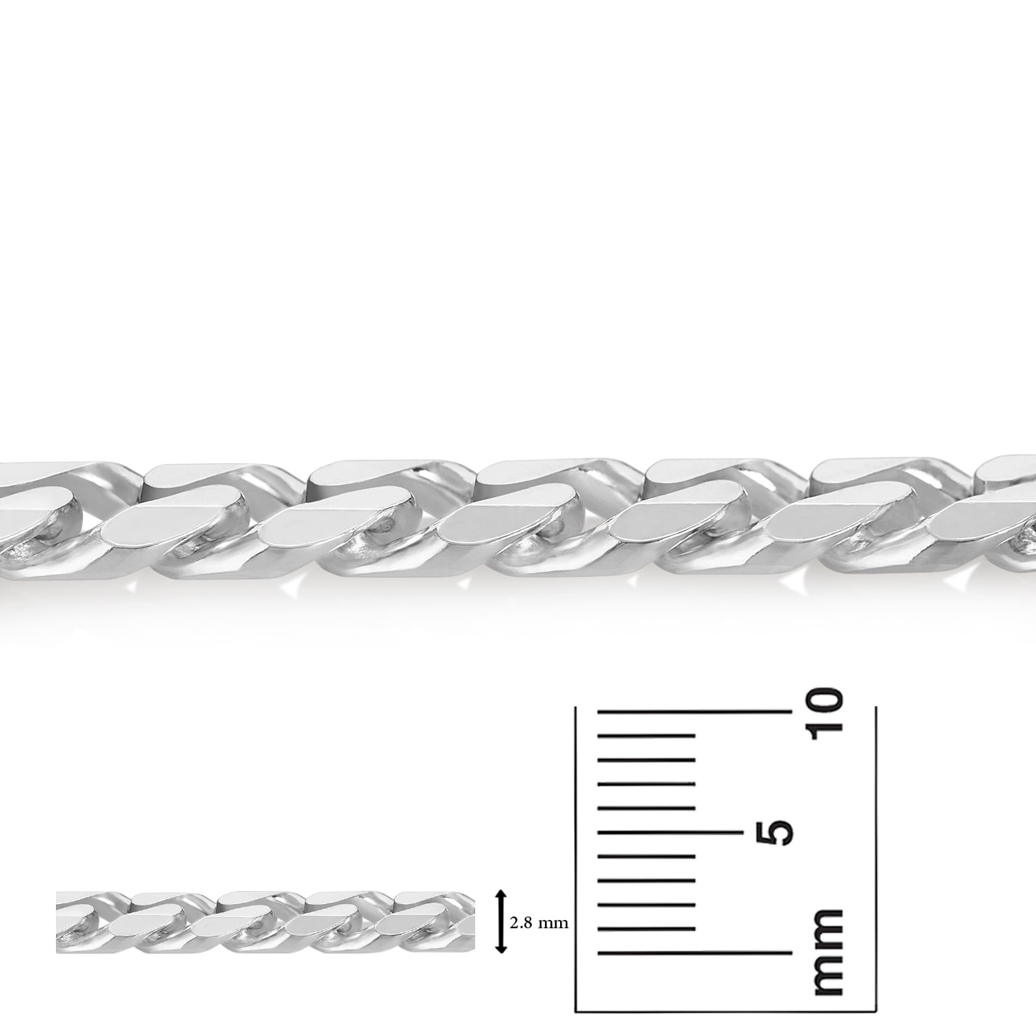 Men's 8.5mm Solid .925 Sterling Silver Flat Cuban Link Curb Chain Necklace, 24 inches