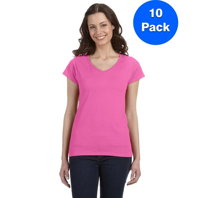Gildan Women's SoftStyle Fitted V-Neck T-Shirt - G64VL (Pack Of 10)
