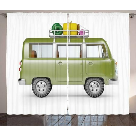 Happy Camper Curtains 2 Panels Set Safari Van Digital Design