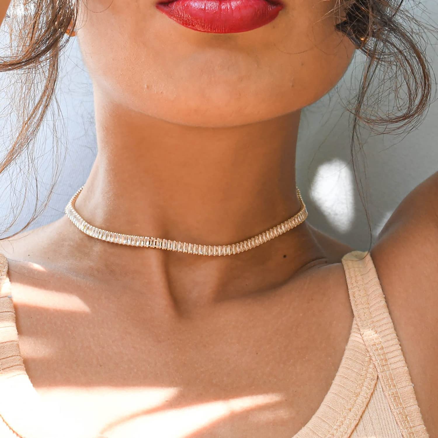 Tewiky Tennis Necklace 14K Gold Plated 