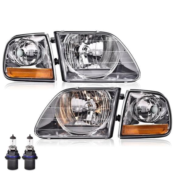 Headlight,Clear Lens Chrome Housing Amber Reflector Fit for 98-03 Ford F150/04 F150 Heritage/97-02 Expedition/98-99 F250/97 F150, F250 Light Duty (Built After 7/96)