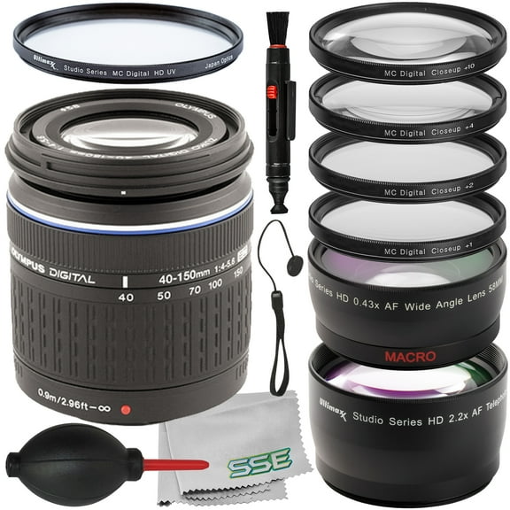 Ultimaxx Advanced Olympus Zuiko Digital ED 40-150mm f/4-5.6 Lens Bundle (White Box) - Includes: Protective UV Filter, 4PC Macro Close-Up Filter Kit & More (15pc Bundle)
