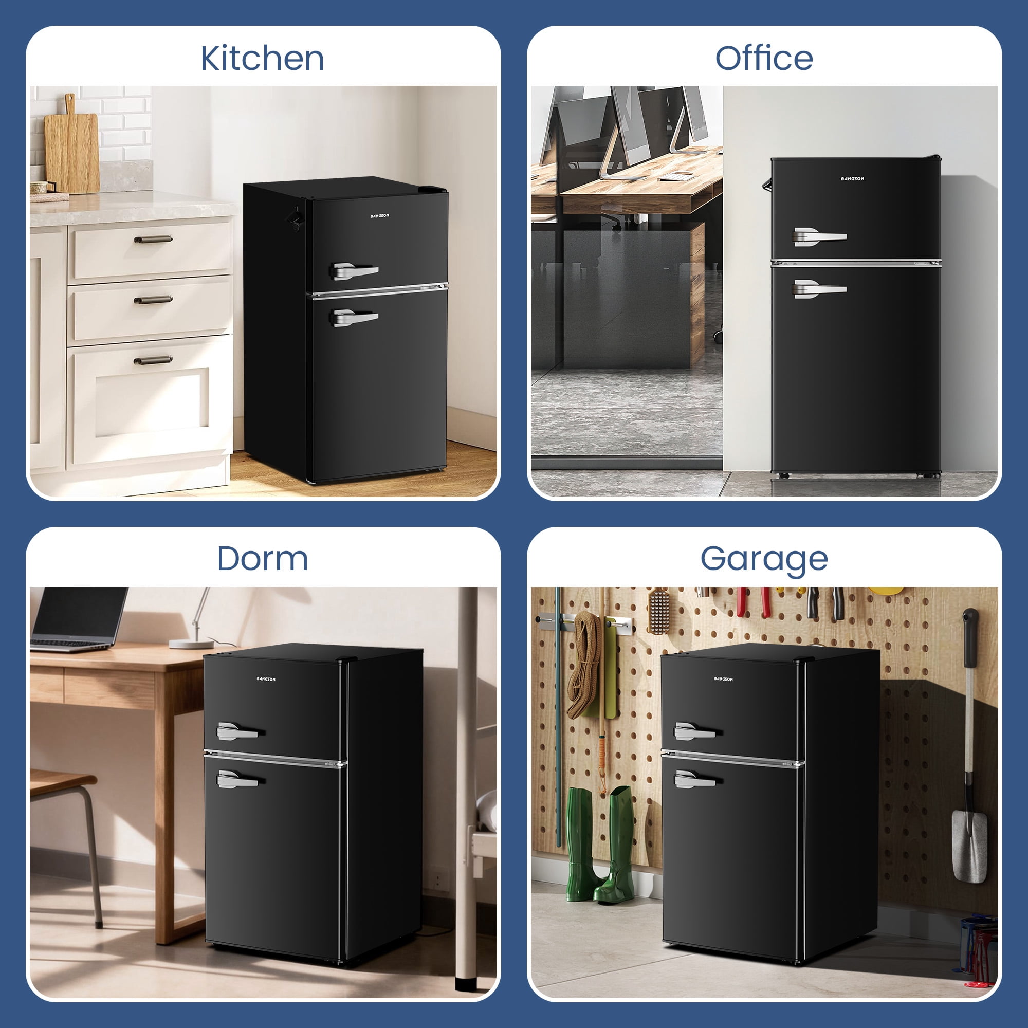 BANGSON 3.2 Cu.Ft Retro Mini Fridge with Freezer, Small Refrigerator for Dorm Room & Home Bar ,Black