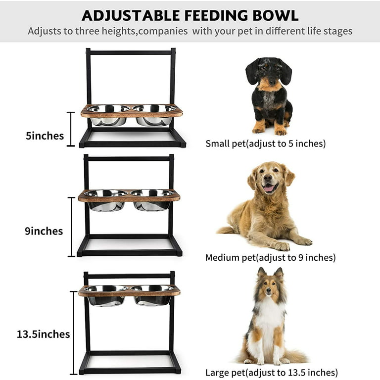 Veehoo Adjustable Elevated Dog Bowls, Raised Dog Dish Stand with 2 Food Bowls & 1 Slow Feeder, Black, Size: 4 Heights: 3.7 in / 9 in / 11 in /12.5 in