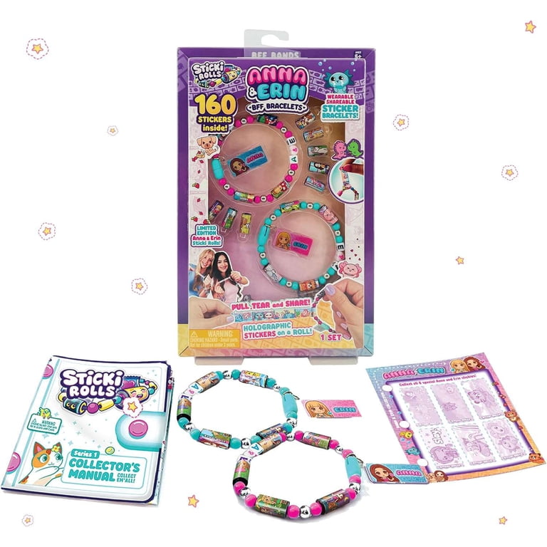 Sky Castle Sticki Rolls Book Pack, Bracelets with Stickers, Kawaii Theme Rolls, 50 Stickers Per Bracelet, 2 Extra Interchangeable Rolls, Includes