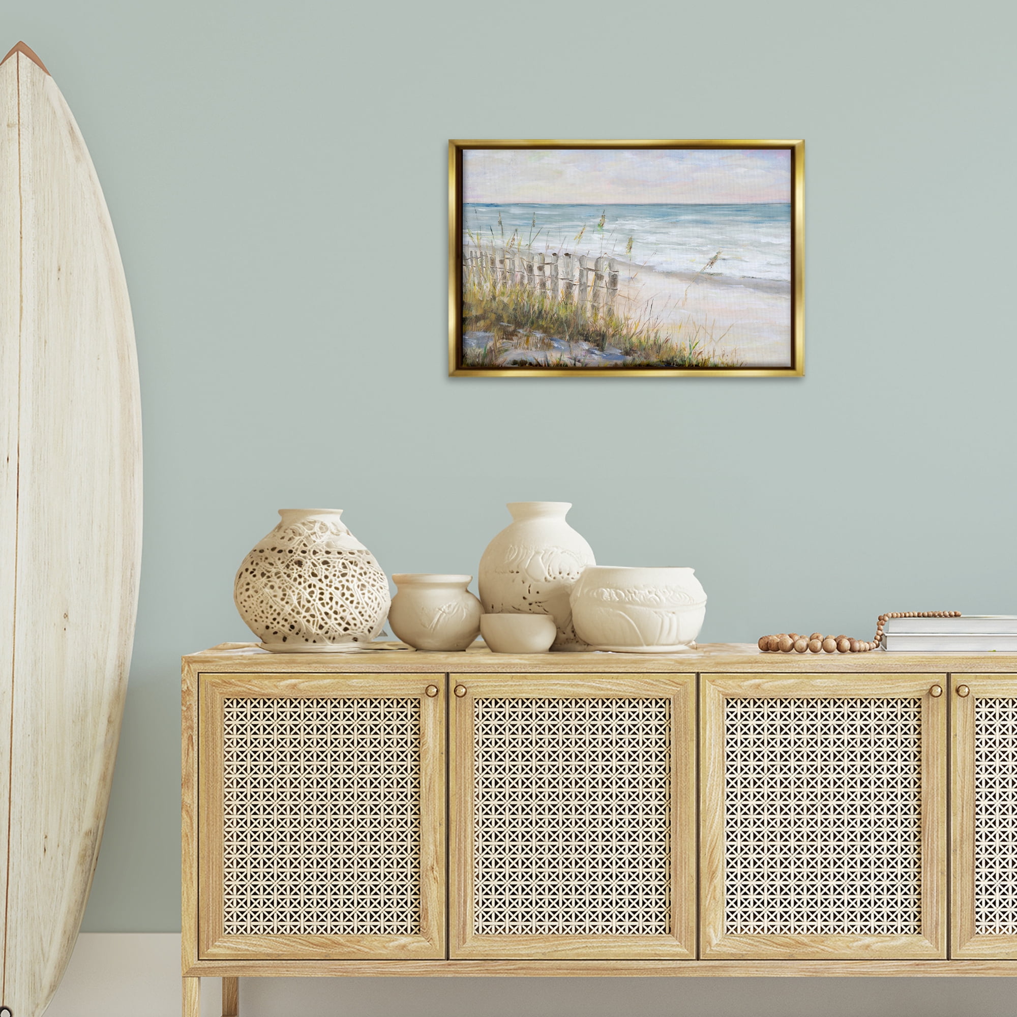 Stupell Industries Beach Tide Pools Landscape Painting Gold Floater Framed Canvas Art Print Wall Art, 25 x 17