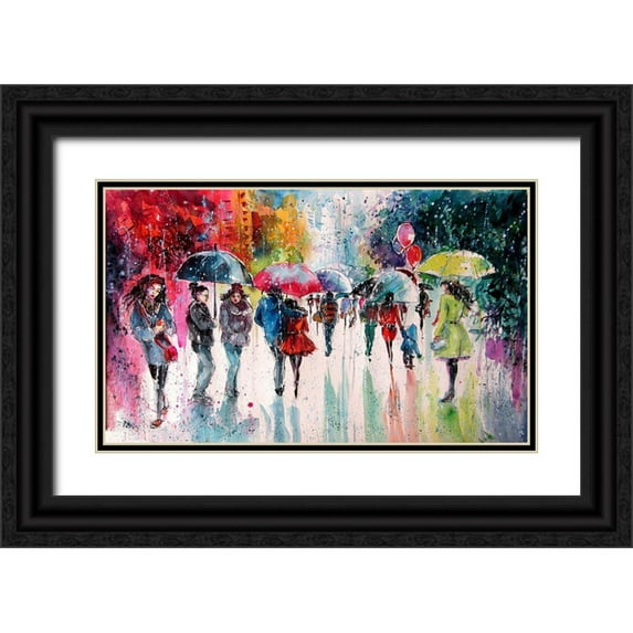 Kovacs, Anna Brigite 24x16 Black Ornate Wood Framed with Double Matting Museum Art Print Titled - Umbrellas II