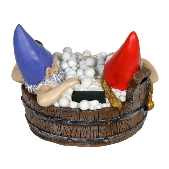 Exhart Solar Times Bubble Bath Garden Gnomes-Funny Gnome Couple In Bathtub