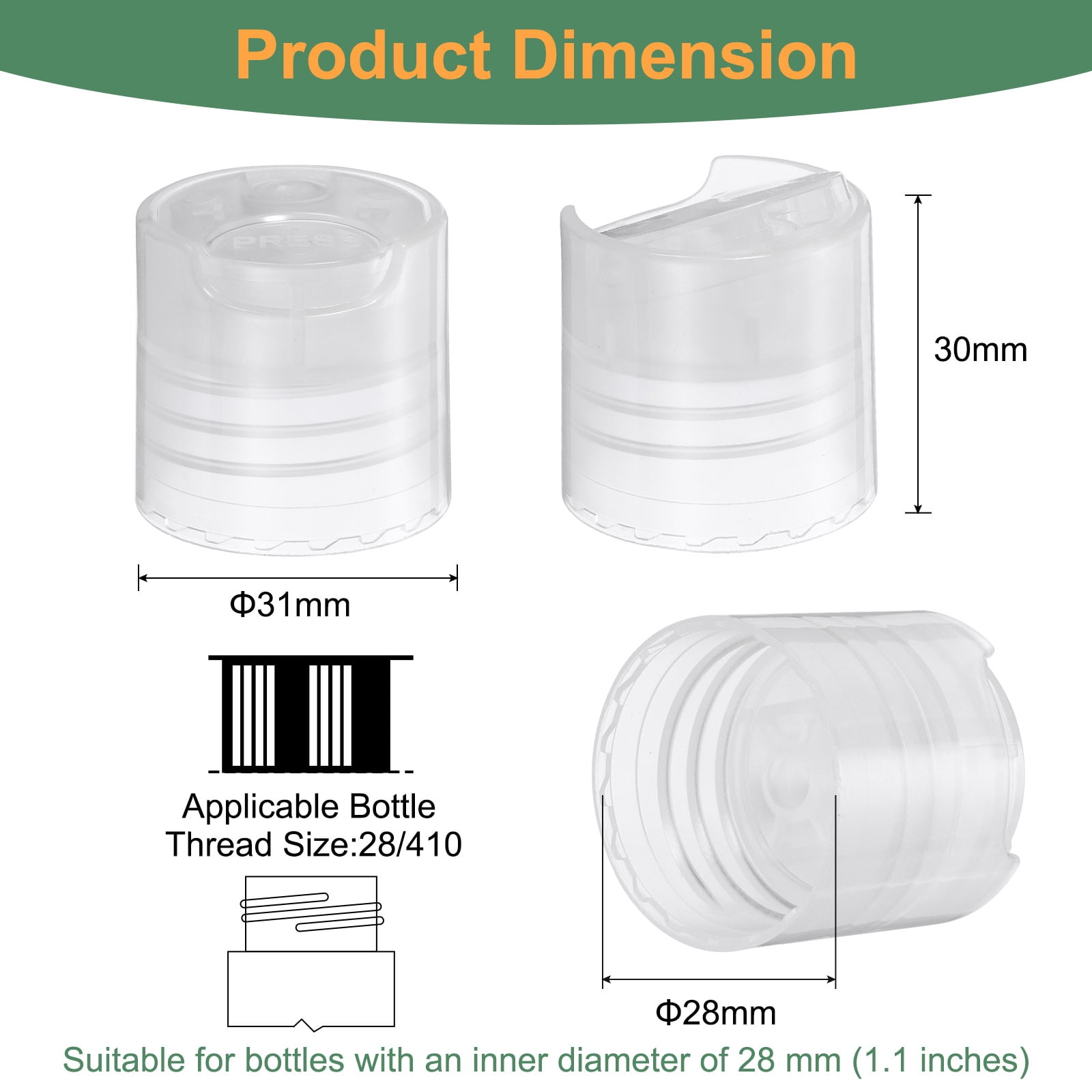 Unique Bargains Disc Top Caps Replacement Press Caps Lids for Squeeze Bottles 28/410 Clear