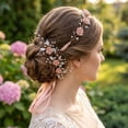 thumbnail image 6 of Miallo Boho Floral Hair Accessories Set of 4, Pink Rose Wedding Hair Band with Pearl Crystal Hair Pins for Brides, Bridesmaids, and Flower Girls, 6 of 8