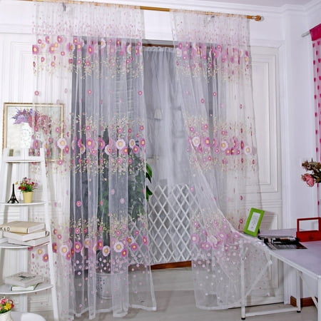 Summer Window Huppin's 1pc Sunflower Tulle Summer Curtain Sheer Chiffon Drape Voile Valance Window Treatment ()