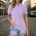 thumbnail image 2 of Womens Tops Comtable Solid Lapel Button Short Sleeve Relaxed Fit Pairing With Jean Womens Summer Clothes,Purple,XL, 2 of 5