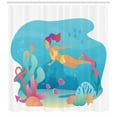 thumbnail image 2 of Deep Sea Shower Curtain, Vivid Nautical Graphic of Swimming Girl with Fish Coral and Anchor, Fabric Bathroom Set with Hooks, 69W X 84L Inches Extra Long, Deep Sky Blue Multicolor, by Ambesonne, 2 of 2