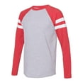 thumbnail image 2 of Lat Apparel 6934 Men's Gameday Mash Up Long Slv, Vn Heather/Vn Red/Blended White, X-Large, 2 of 5