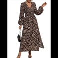thumbnail image 2 of Vestido Holgado Informal con Escote en V, Corte A, Larga y Abertura Alta para Mujer. Estampado de Leopardo M, 2 of 9