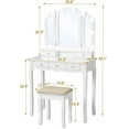 thumbnail image 5 of Afuhokles Vanity Table Set with Lighted Tri-Fold Mirror and Stool, Makeup Vanity Dressing Desk 5 Drawers, White, 5 of 10