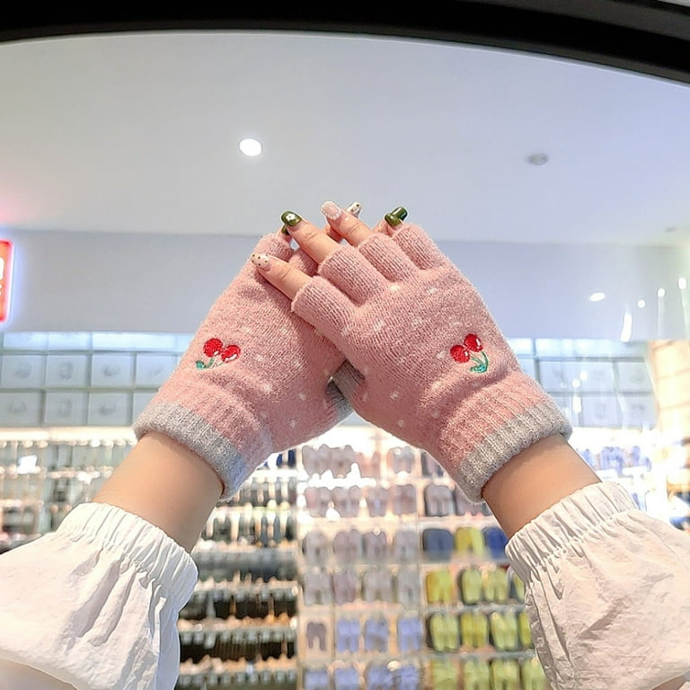 Winter Knitted Fingerless Gloves for Women Half Finger Warm Knit Mittens