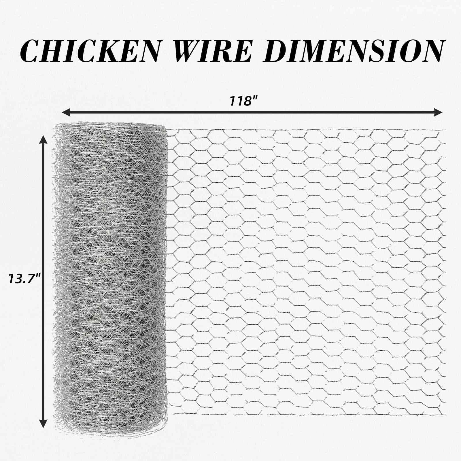 Chicken Wire Mesh, 13.7 x 118in Hexagonal Galvanized Steel Chicken Wire Fence, Metal Poultry Wire Netting for Chicken Coop Rabbit Dogs Barrier