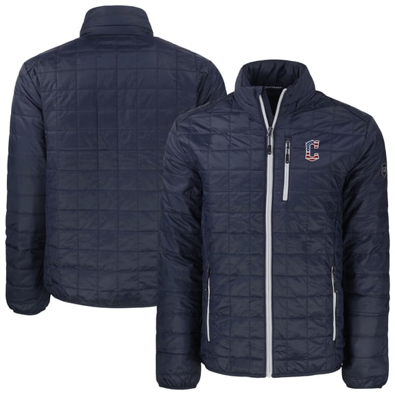 Men's Cutter & Buck Navy Cleveland Guardians Americana Rainier PrimaLoft- Eco Insulated Full-Zip Puffer Jacket