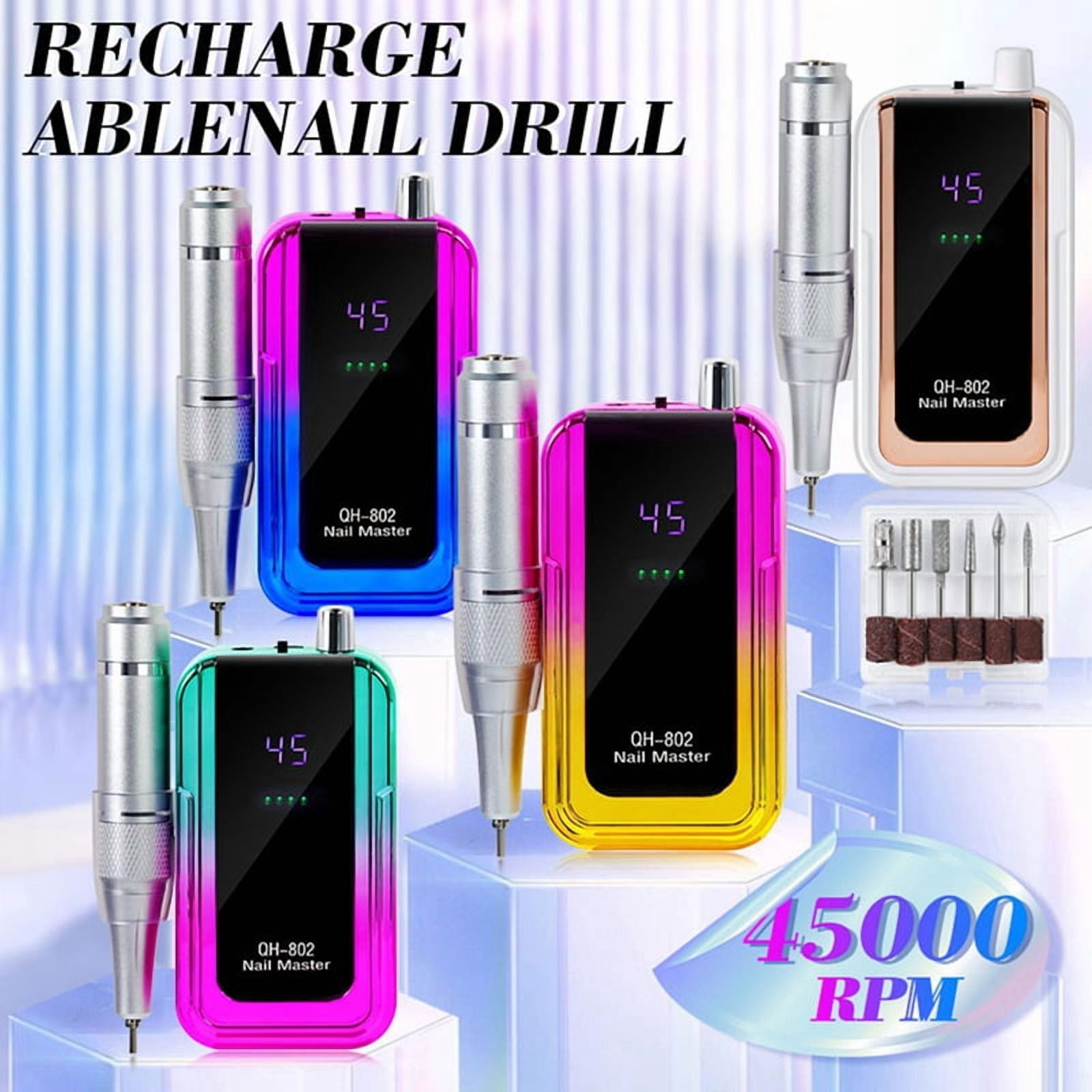 45000RPM Rechargeable Nail Drill Machine Electric Nail Drill Sander Low Noise Manicure Machine Colorful Green
