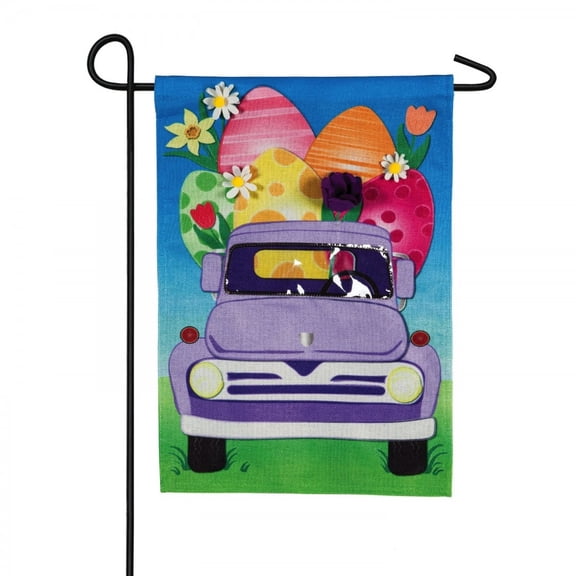 Evergreen Flag,Easter Egg Truck Garden Burlap Flag,12.5x0.2x18 Inches