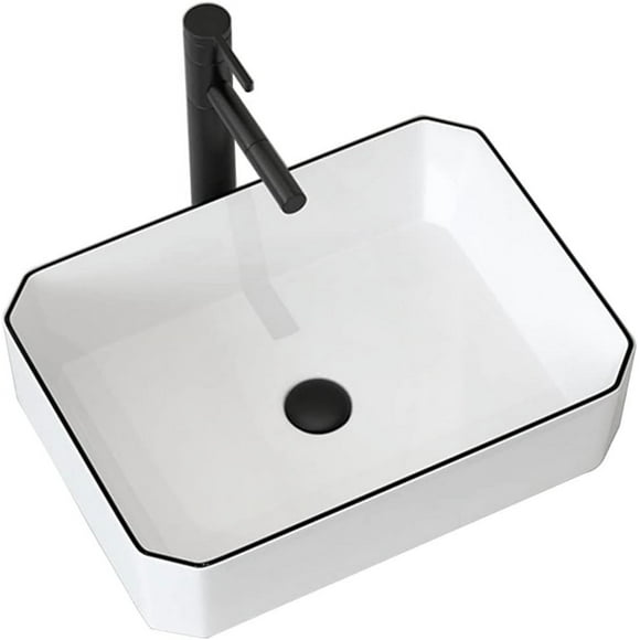 Ensemble de Cuvette de Salle de Bain en Céramique, Lavabo au-Dessus du Comptoir, Ensemble de Cuvette de Lavage, Bassin Artistique, Cuve à Lessive avec Robinet Extractible et Drain à Ouverture Instantanée
