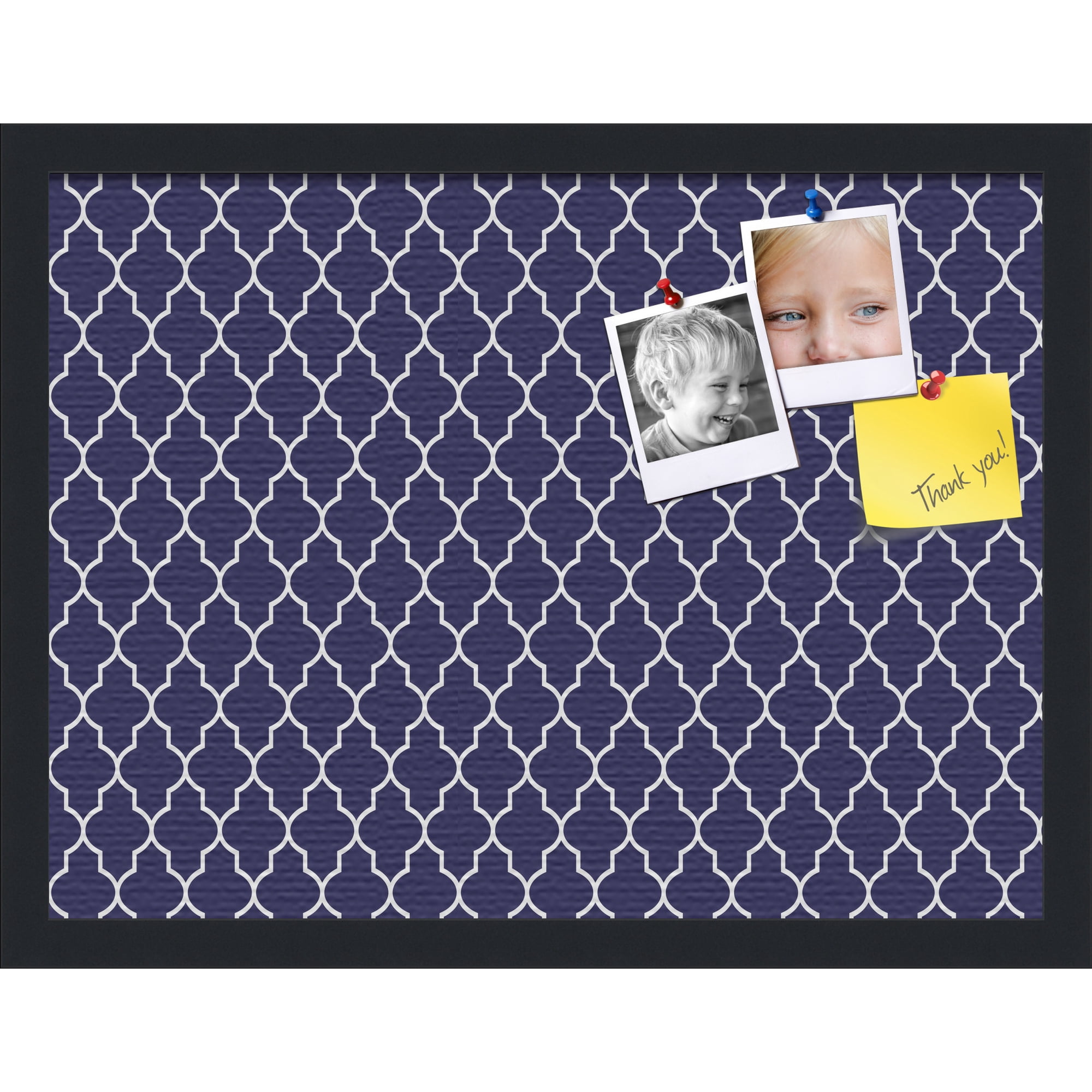 PinPix 20x15 Custom Cork Bulletin Board Quatrefoil Navy Poster Board Has a Fabric Style Canvas Finish Framed in Quatrefoil Navy by ArtToFrames (PinPix-285)