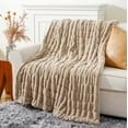 thumbnail image 1 of Battilo Fuzzy Faux Fur Throw Blanket, Soft Warm Reversible Rabbit Fur Blanket for Bed Couch, Tan Throw Blanket for Fall Winter and Spring, 50x60 Inches, 1 of 5