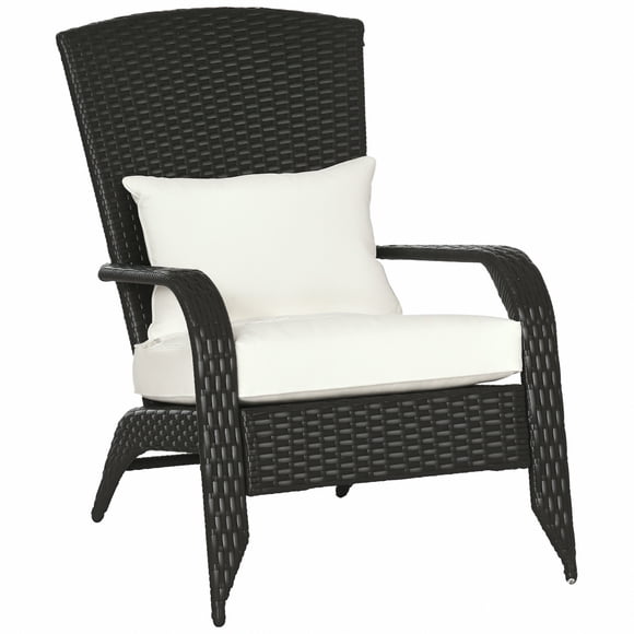 Outsunny Rattan Adirondack Chair Wicker Fire Pit Chair with Cushion Cream