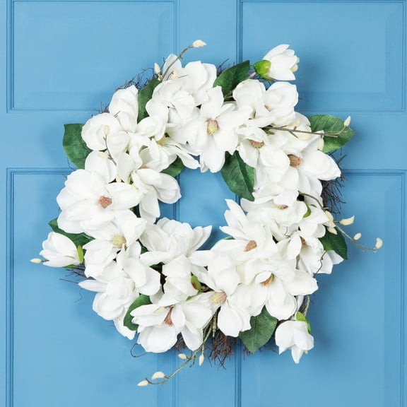 Northlight Magnolia Artificial Spring Twig Wreath - 24" - White