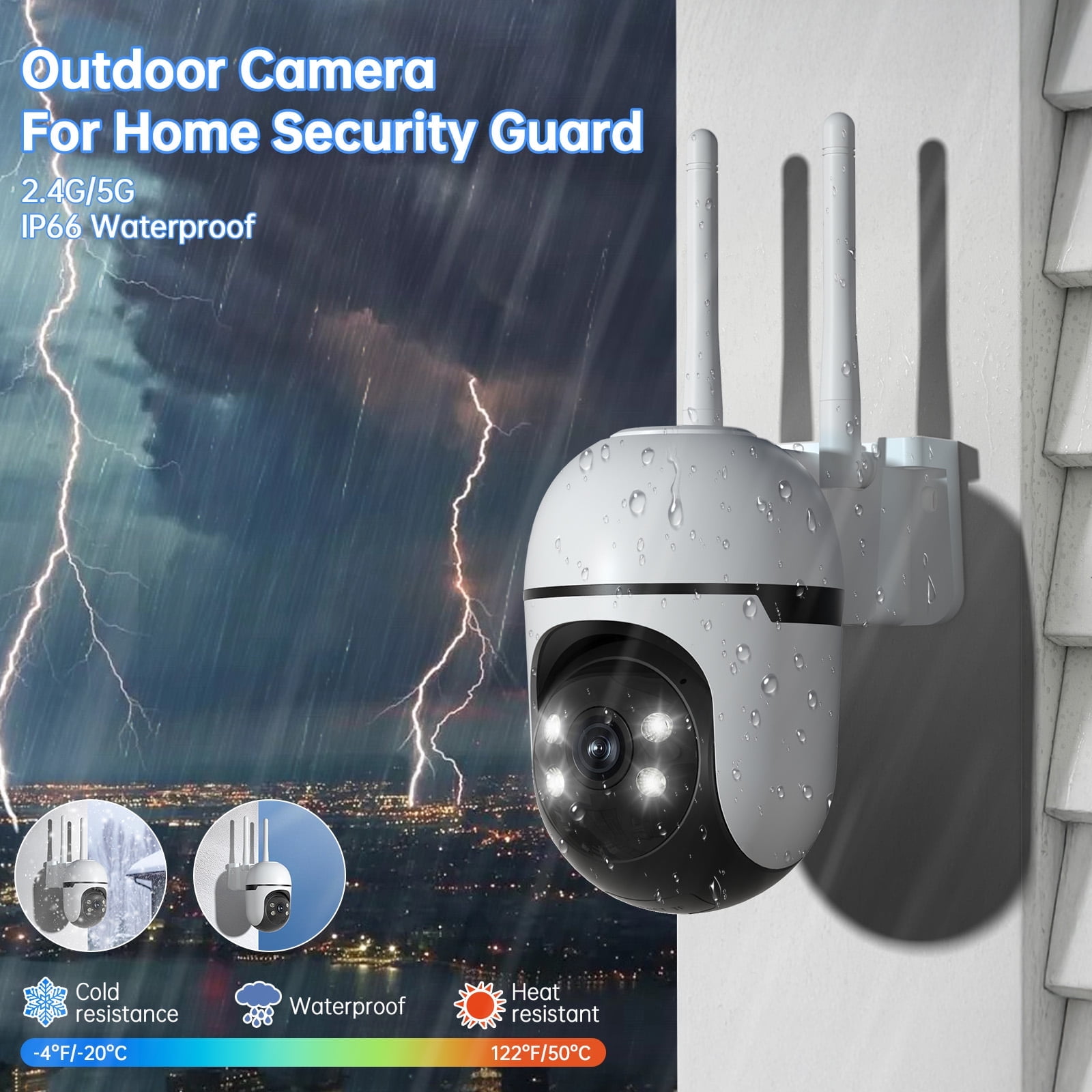 2PCS Security Camera Outdoor Wired, 2K Security Cameras for Home/Dome, 2.4G & 5GHz WiFi Surveillance Camera, Waterproof, Color Night Vision, Smart Alert