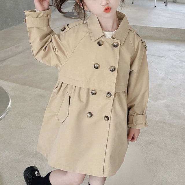 Cowsor Girls Long Trench Coat Double Breasted Oversized Windproof Classic Lapel Fall Overcoat