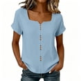 thumbnail image 4 of Craaazy Summer Short Sleeve Shirts for Women Plus Size Solid Color Cotton Casual Summer Tops for Outings, 4 of 10