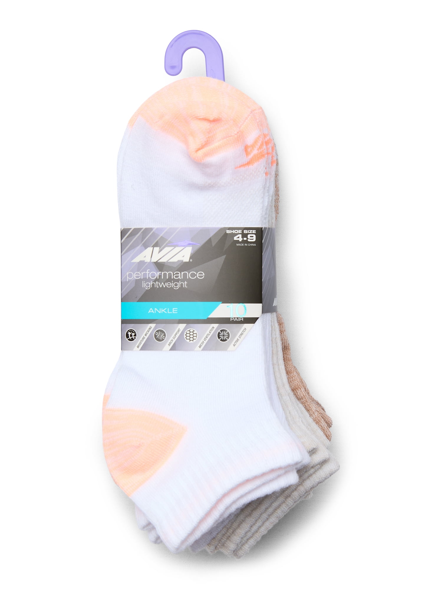 Avia Women's Performance Lightweight Ankle Socks, 10-Pack