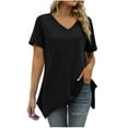 thumbnail image 2 of Elainilye Fashion Shirts for Women Trendy Loose Casual Short Sleeve V-Neck Solid Casual Blouse T-shirt Tunic Tops,Black, 2 of 9