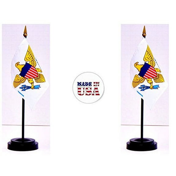 United States Virgin Islands Desk Flag Set; Two 4x6 inch American Made Table Flags with Two Bases