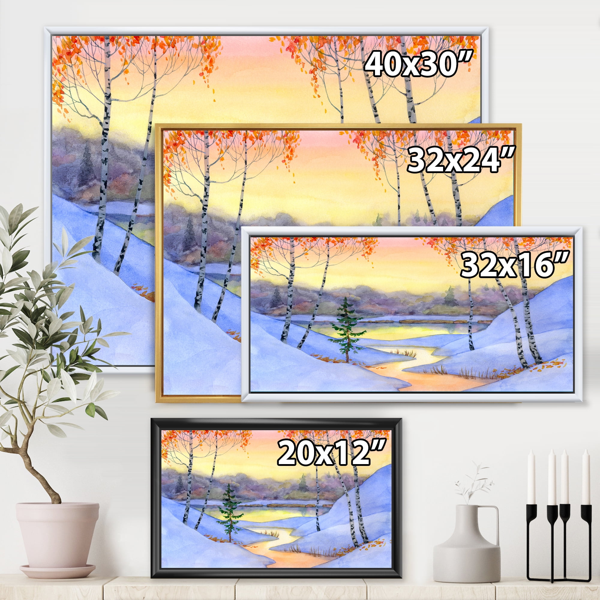 Designart 'Stream Through The Winter Forest II' Lake House Framed Canvas Wall Art Print