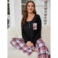 thumbnail image 3 of ebukurty Black Pajama Sets for Women 2 Piece Long Sleeve Round Neck Soft Plaid Lounge Sets, Sizes S-XL, 3 of 7