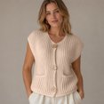 thumbnail image 6 of Sewkxo Womens Crochet Chunky Knit Top Sleeveless Cardigan Casual Button Down Crochet Sweater Vest Tops with Pockets,Beige S, 6 of 6