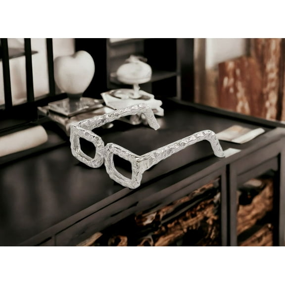 Raw Silver Textured Square Glasses Sculpture