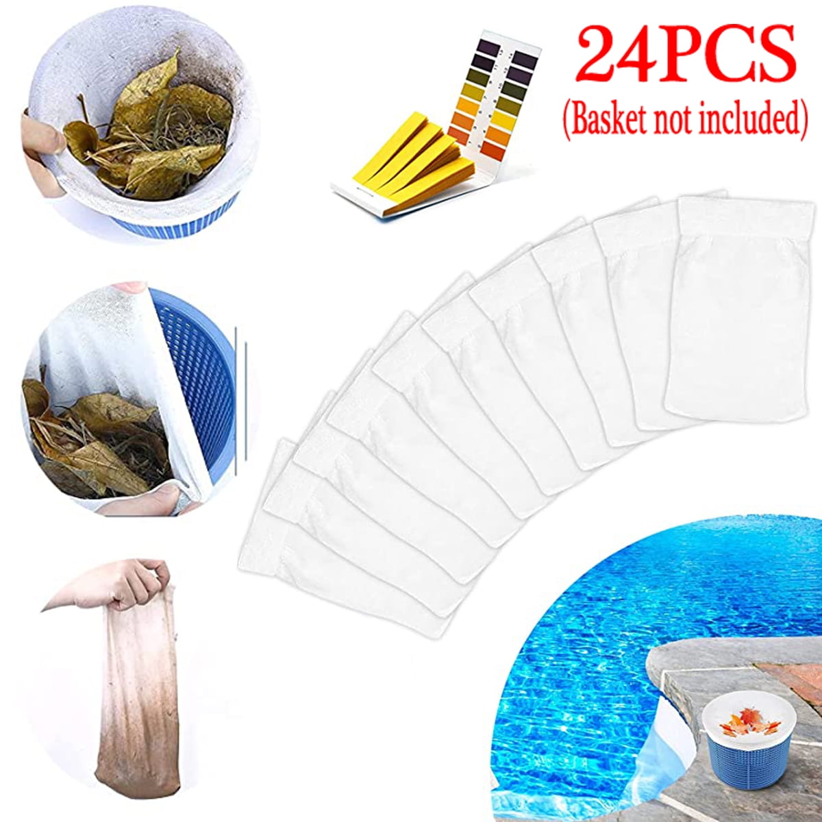 Pool Skimmer Socks [Pack of 24], Pool Skimmer Filter with PH Test