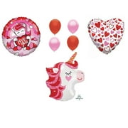 Unicorn Love Valentine's Day Balloons Decorations Supplies Gift Bouquet Hearts