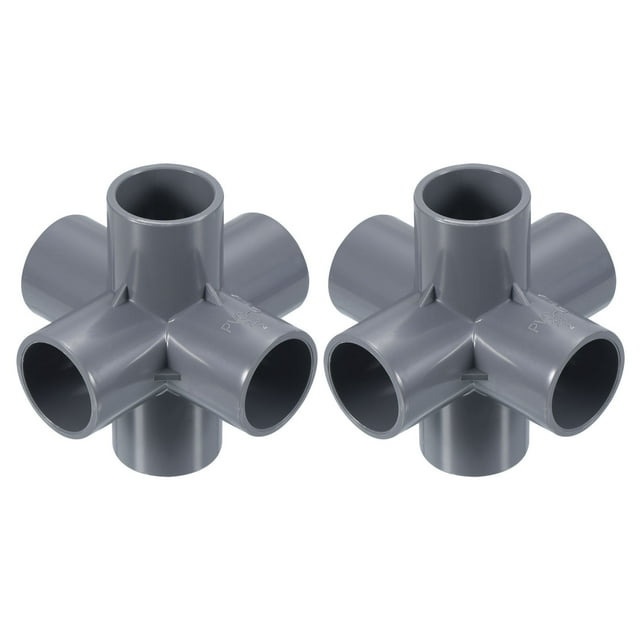 Accesorios de tubería en forma de codo de 6 vías Uxcell UPVC, adaptador de unión de tubería, gris 1" 2